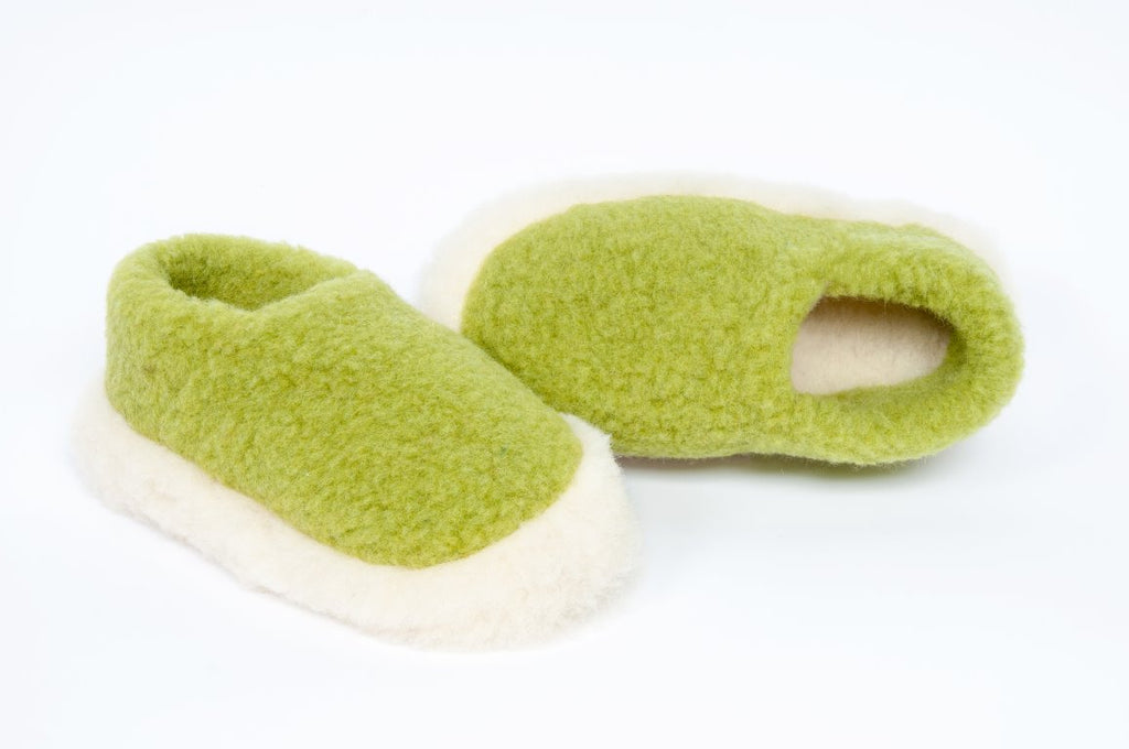 Pea Green Wool Unisex Slippers