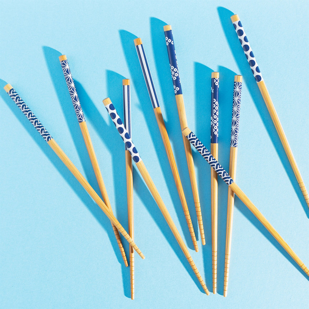 Japandi Bamboo Blue Chopsticks - Set Of 5