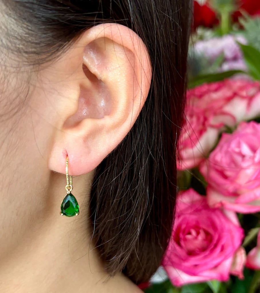 14ct Gold Plated Green Glass Drop Earrings