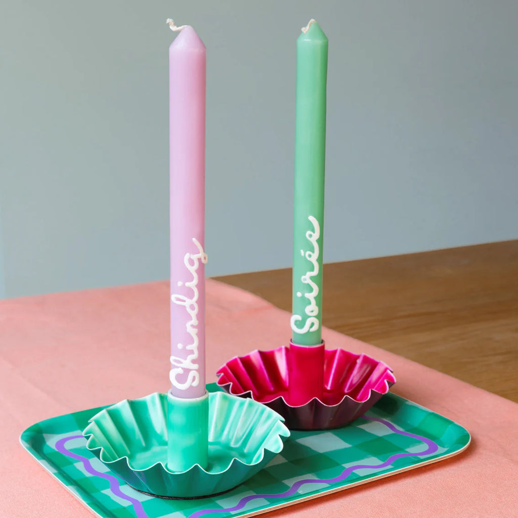 Scalloped Green Metal Candlestick Holder | Home Décor |