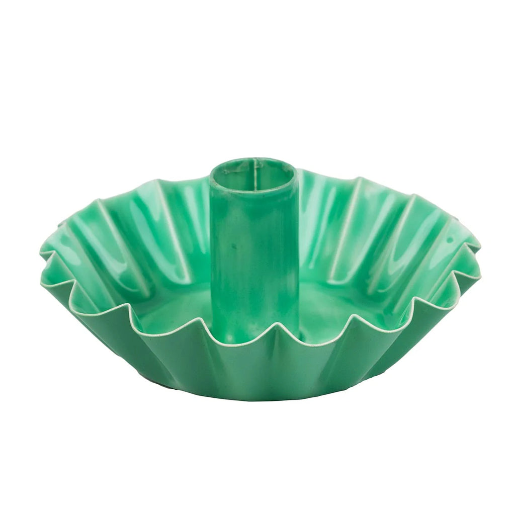 Scalloped Green Metal Candlestick Holder | Home Décor |