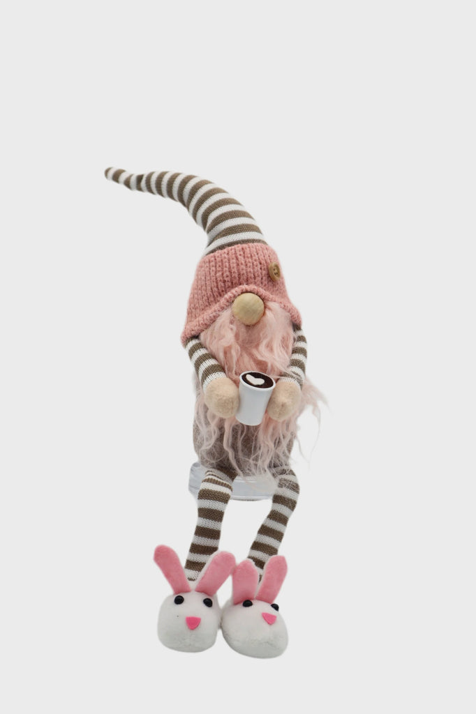 Pink Coffee Drinking Gnome