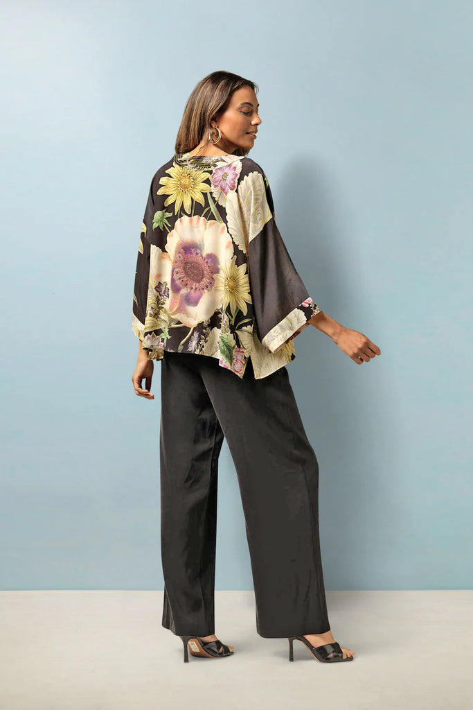 Daisy Black Crepe Kimono