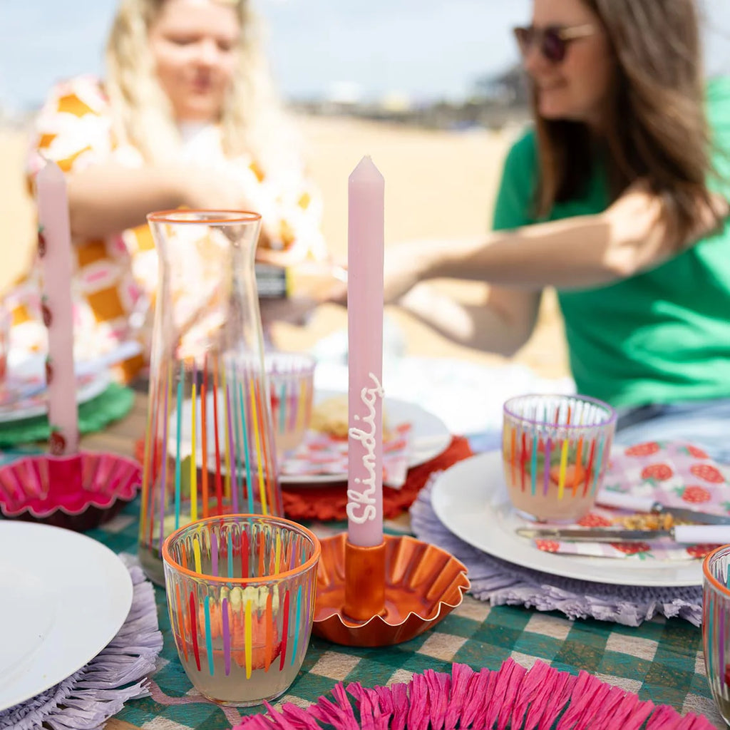 Scalloped Orange Metal Candlestick Holder