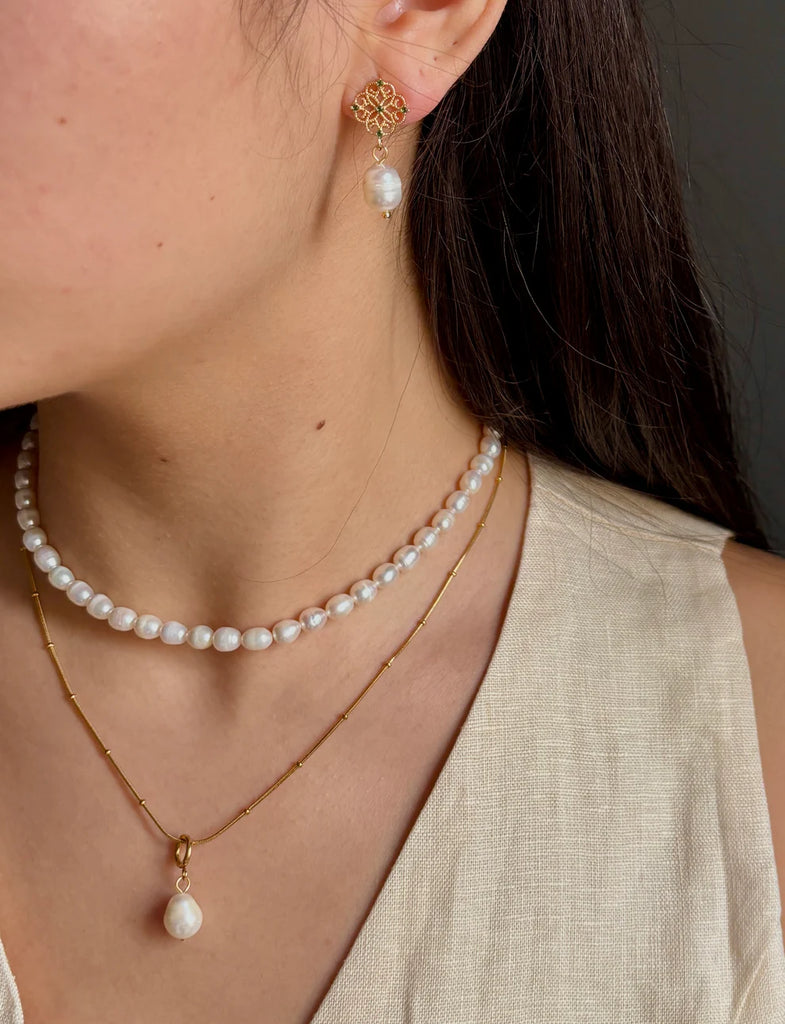 18ct Gold Plated Single Pearl Necklace