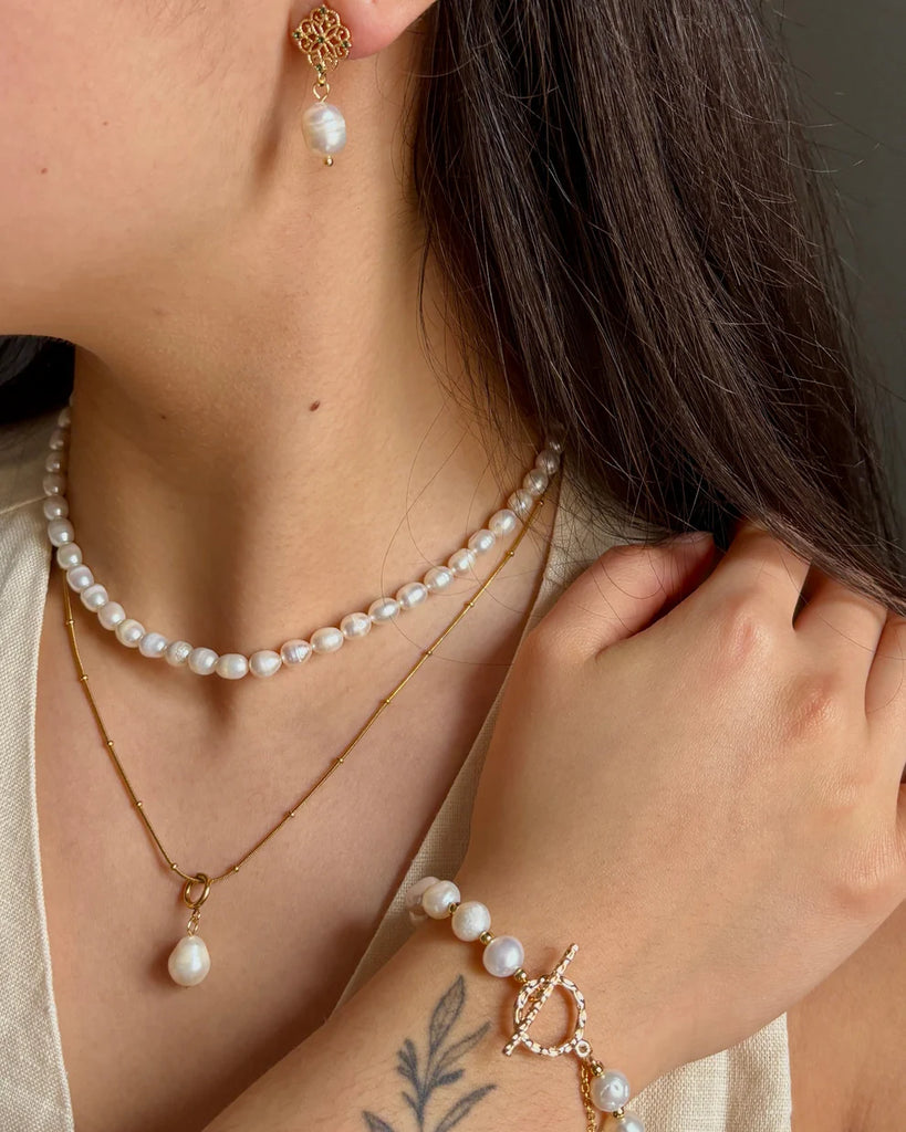 18ct Gold Plated Single Pearl Necklace