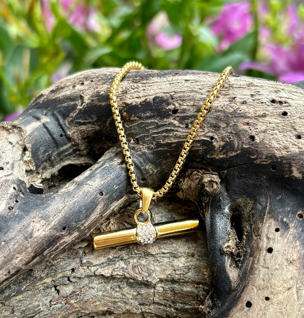 14ct Gold Plated Cubic Zirconia T Bar Necklace