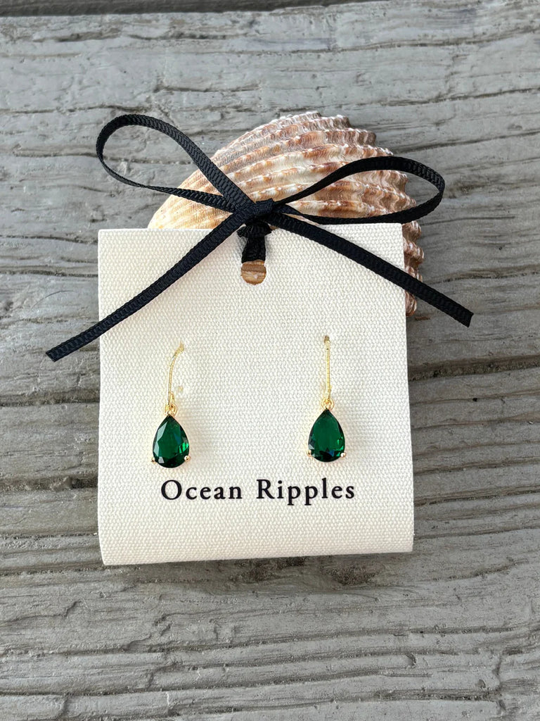 14ct Gold Plated Green Glass Drop Earrings