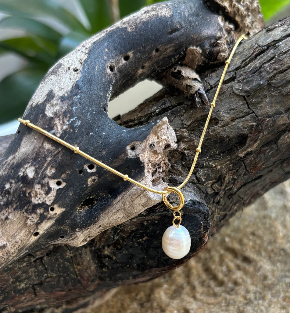 18ct Gold Plated Single Pearl Necklace