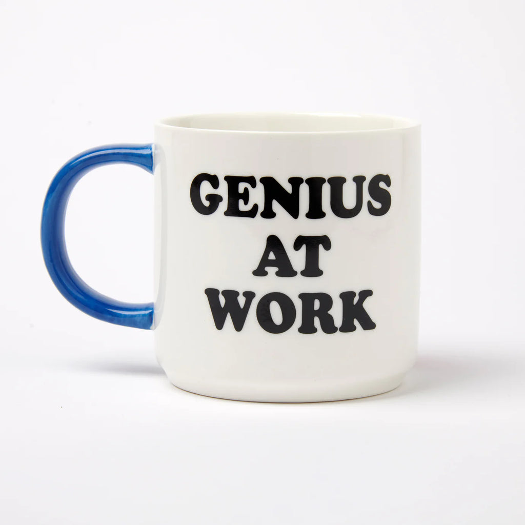 Peanuts Mug Genius At Work Blue Box Yellow Rubbish