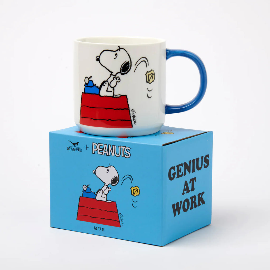 Peanuts Mug Genius At Work Blue Box Yellow Rubbish
