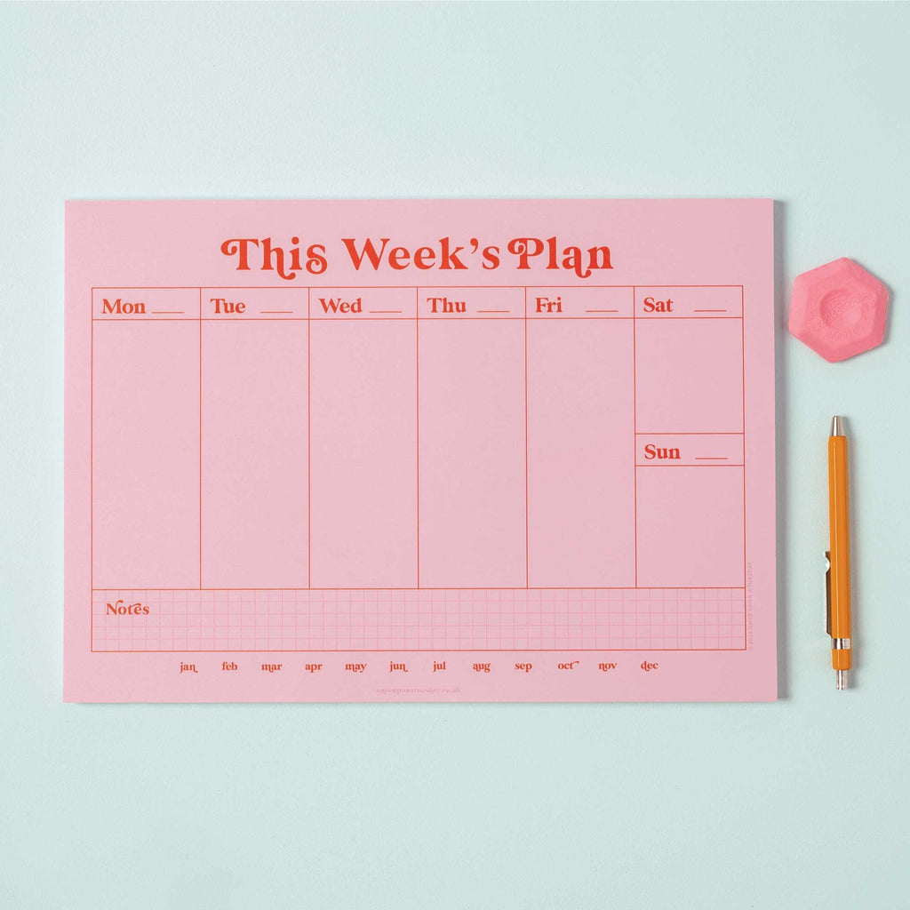 A4 Weekly Planner Pad Pink & Red