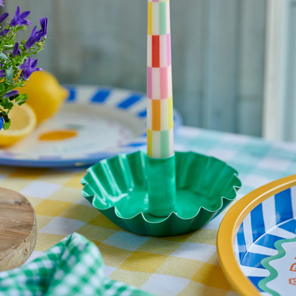 Scalloped Green Metal Candlestick Holder | Home Décor |