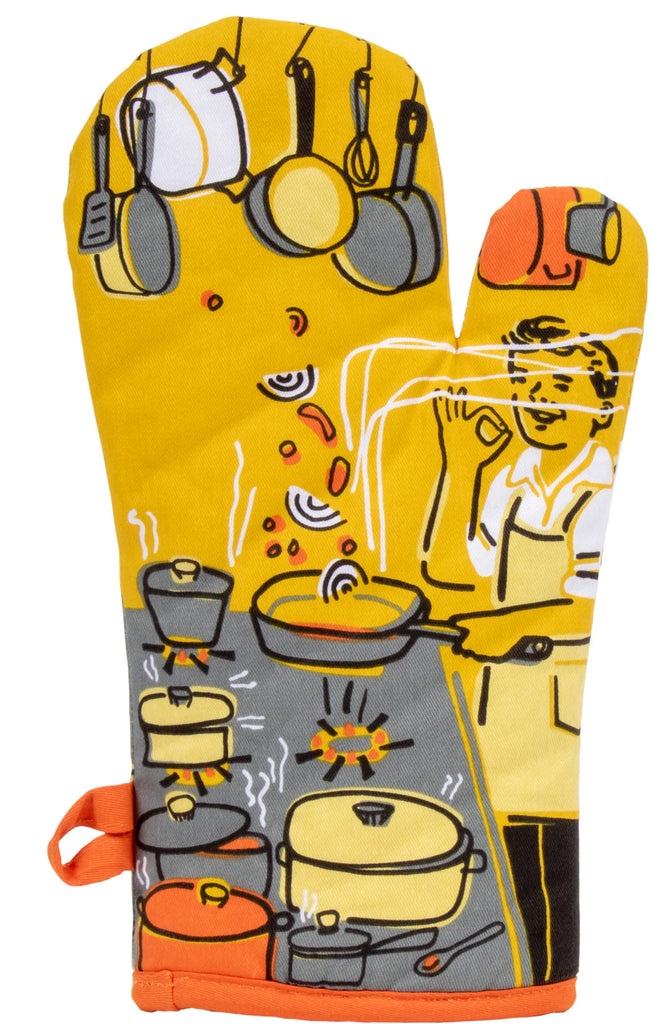 Man with A Pan Oven Mitt