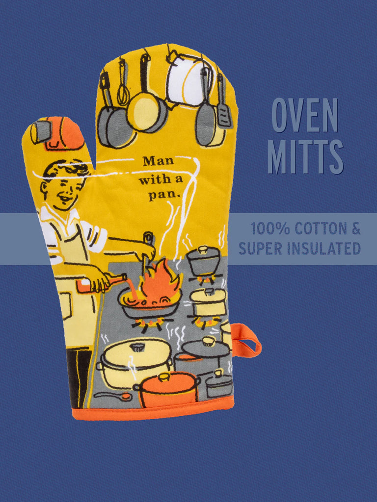 Man with A Pan Oven Mitt