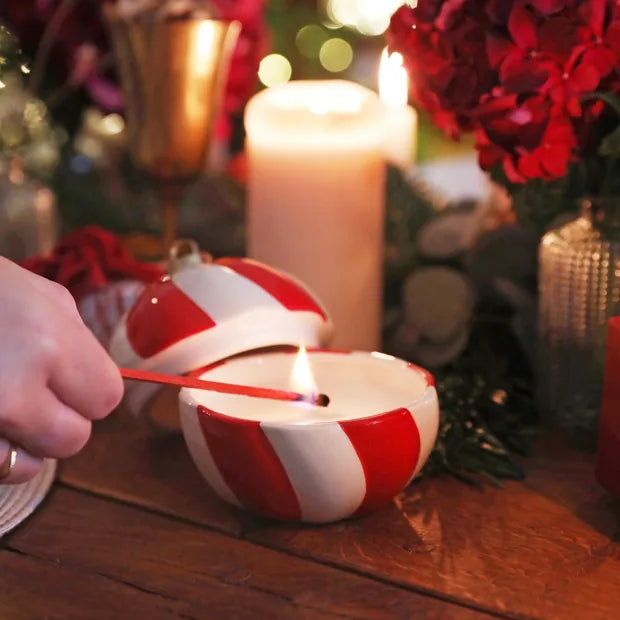 Candy Cane Stripe Canamon Bauble Candle