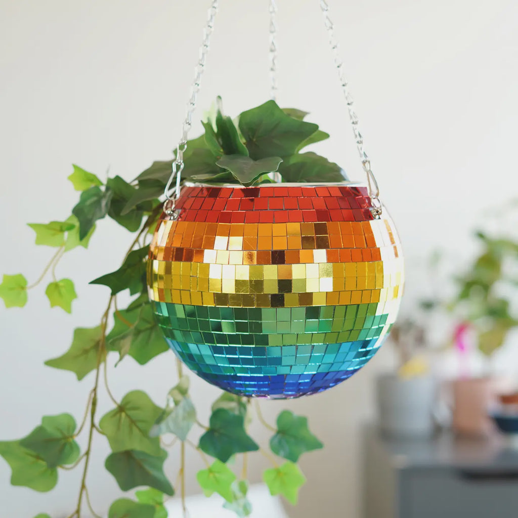 Disco Ball Hanging Planter - Rainbow (8in)