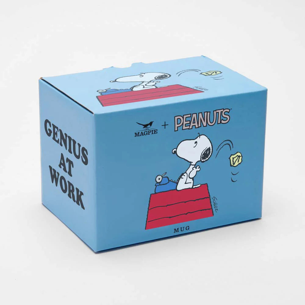Peanuts Mug Genius At Work Blue Box Yellow Rubbish