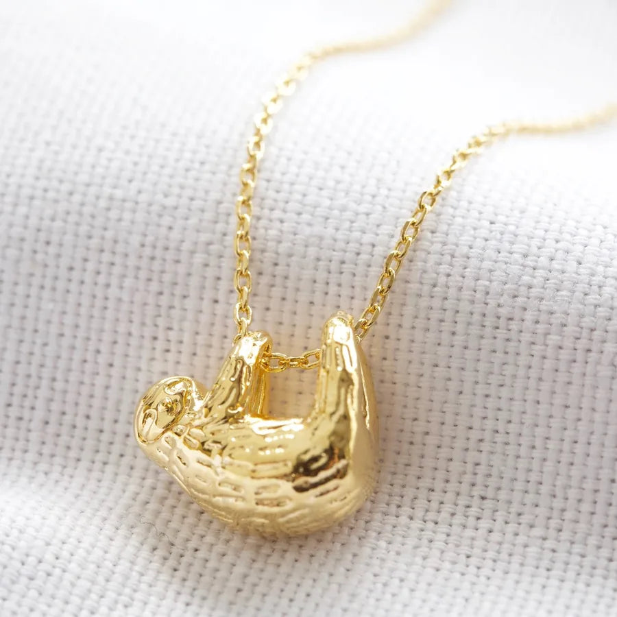 Sloth Pendant Necklace in Gold