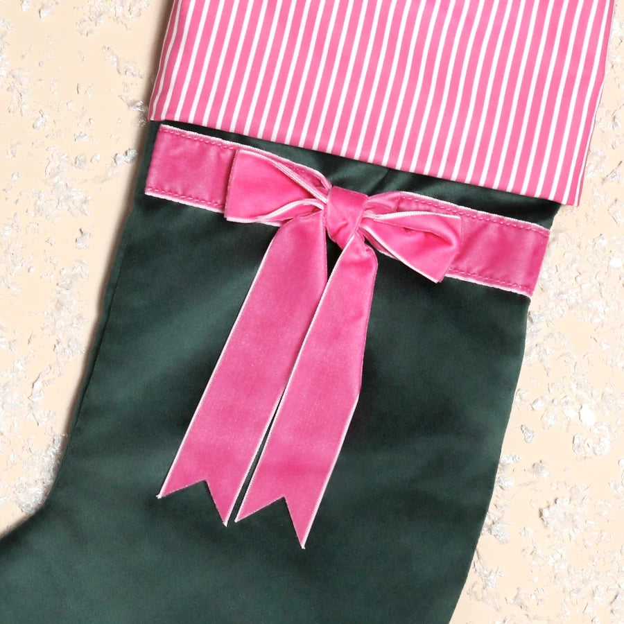 Green and Pink Velvet Bow Stocking
