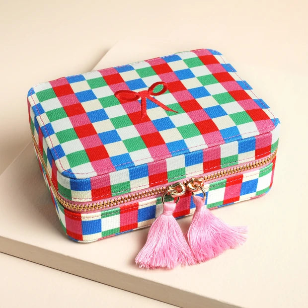 Multi Bright Checkerboard Linen Travel Case