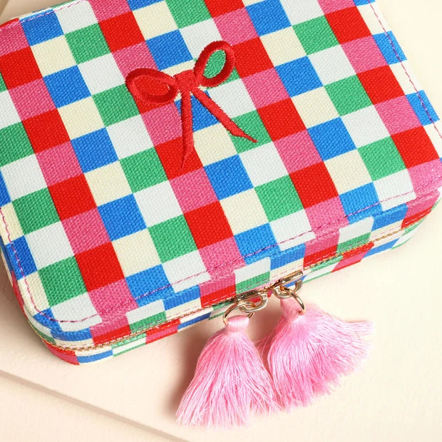 Multi Bright Checkerboard Linen Travel Case
