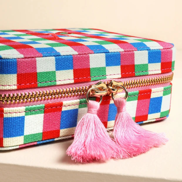 Multi Bright Checkerboard Linen Travel Case