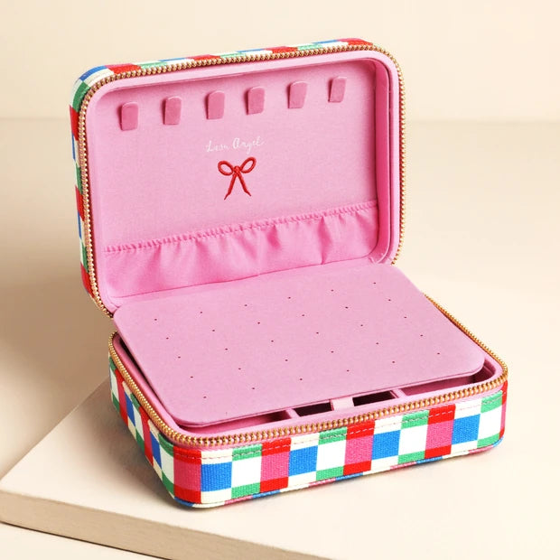 Multi Bright Checkerboard Linen Travel Case