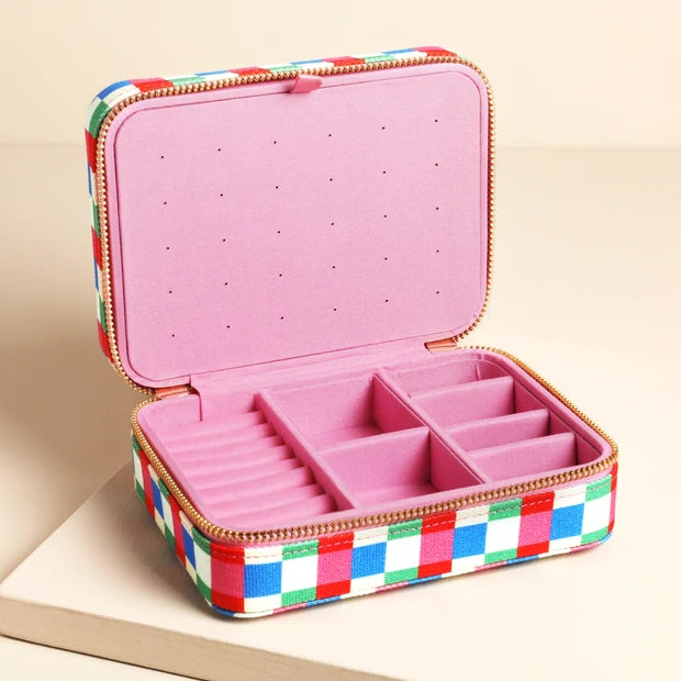 Multi Bright Checkerboard Linen Travel Case
