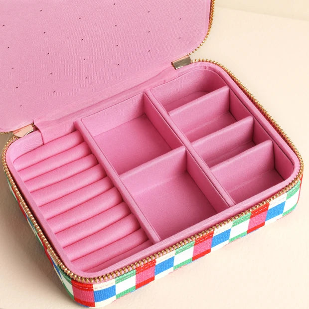 Multi Bright Checkerboard Linen Travel Case