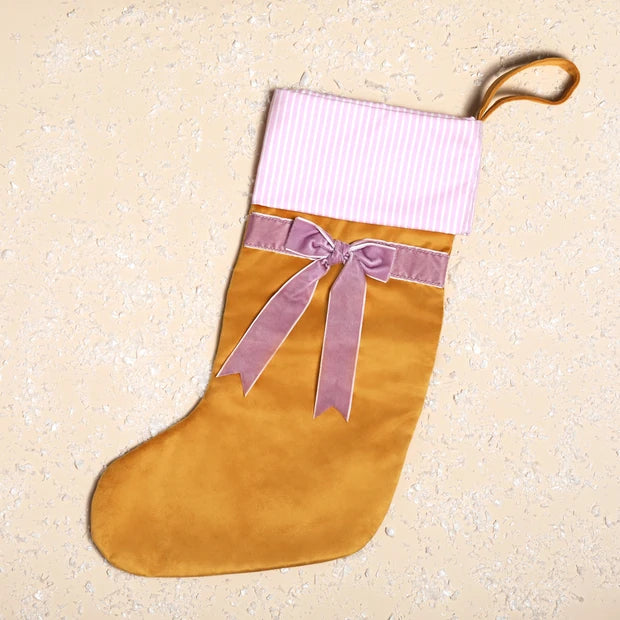 Mustard and Lilac Velvet Bow Stocking