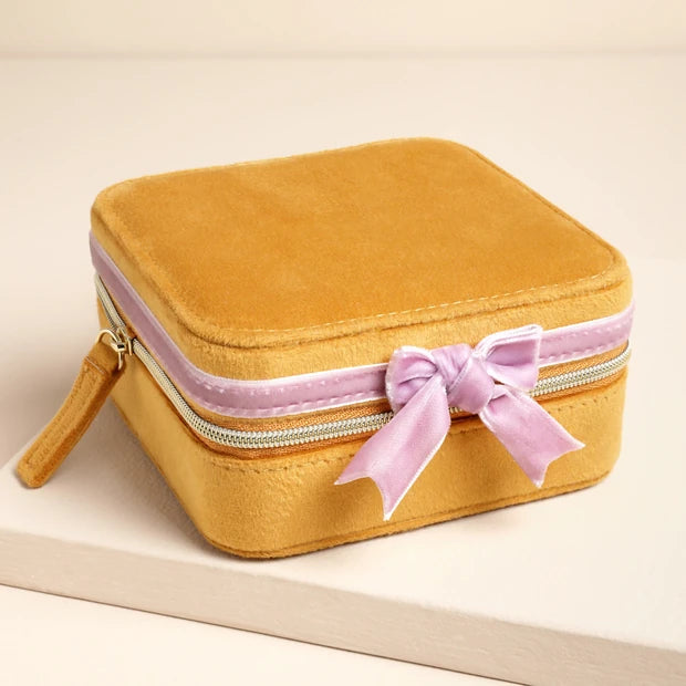 Pink Bow Mustard Square Jewellery Case