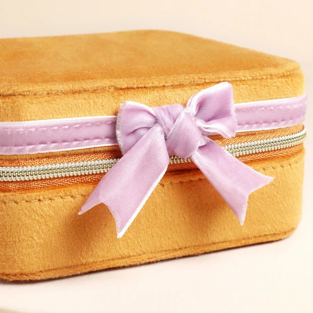 Pink Bow Mustard Square Jewellery Case