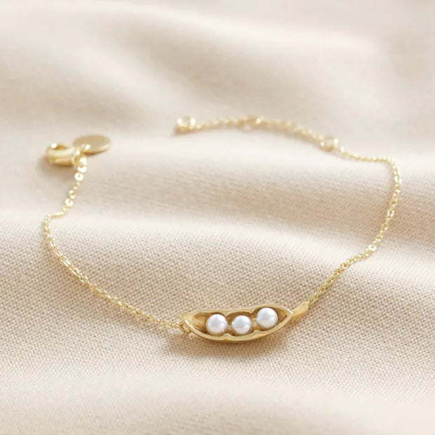 Pearl Three Peas in a Pod Charm Bracelet in Gold