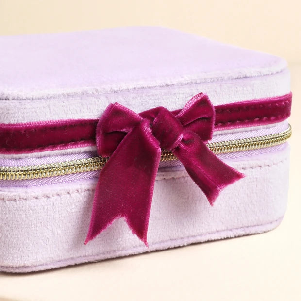 Lilac & Fuchsia Velvet Bow Square Travel Case