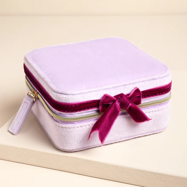 Lilac & Fuchsia Velvet Bow Square Travel Case