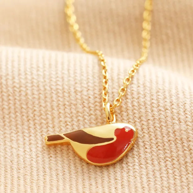 Lisa Angel Enamel Robin Pendant in Gold