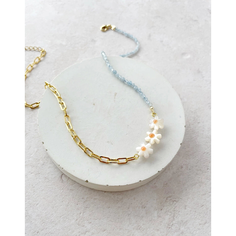 Daisy Chain Aquamarine or Sunstone Necklace