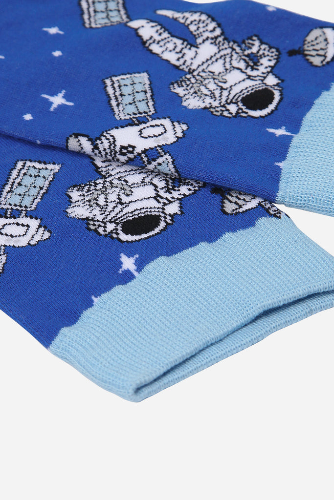Navy Blue Light Blue Mens Astronaut Print Socks