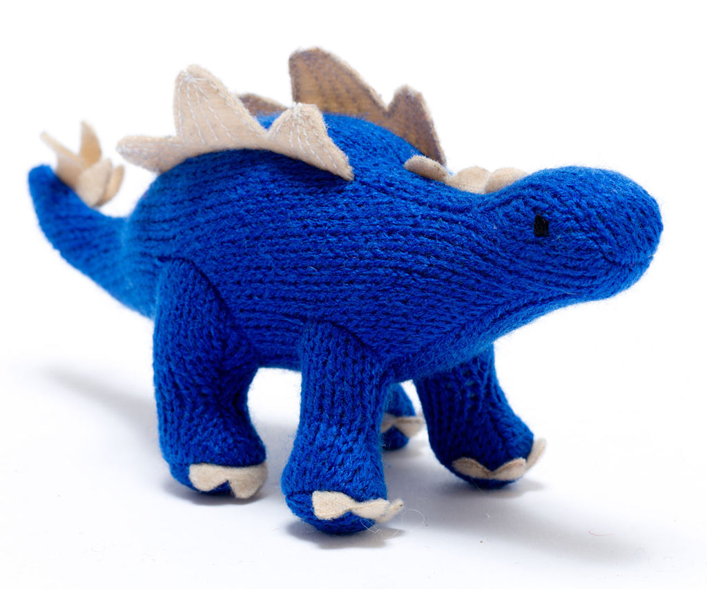 Small Knitted Dinosaur Toy, Blue Stegosaurus Rattle