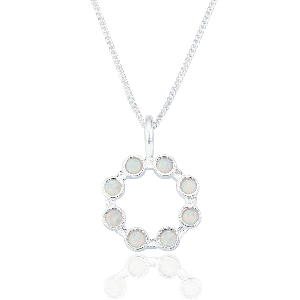 Kendall White Opal Open Circle Pendant & Chain - Silver