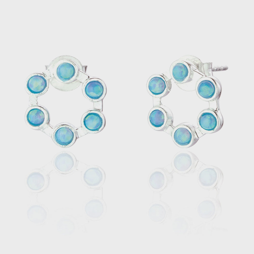 Kendall Blue Opal Open Circle Earrings - Silver
