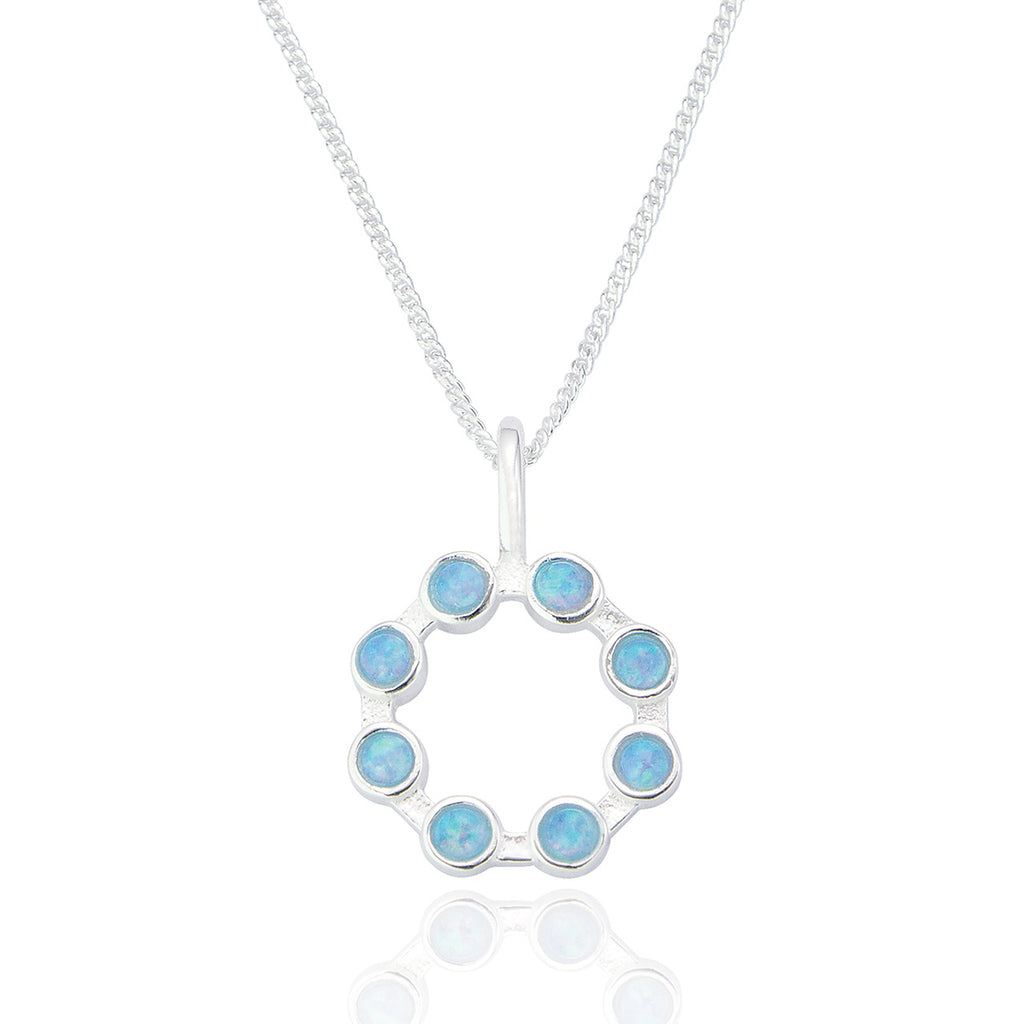 Kendall Blue Opal Open Circle Pendant & Chain - Silver