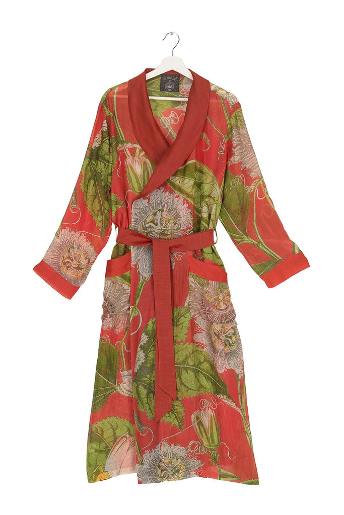 One Hundred Stars & Kew Passion Flower Dressing Gown Scarlet Red