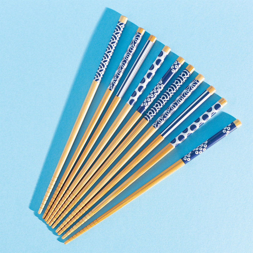 Japandi Bamboo Blue Chopsticks - Set Of 5