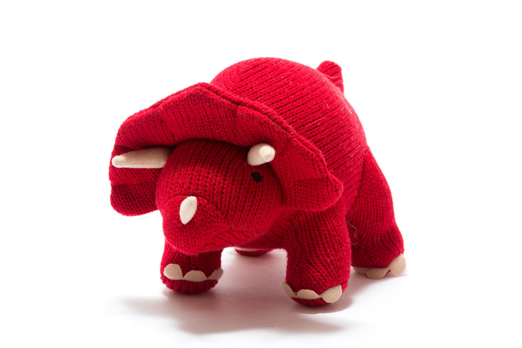 Red Triceratops Knitted Dinosaur Soft Toy