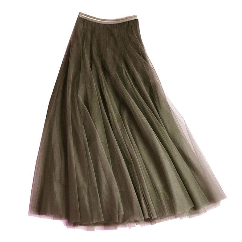 Tulle Layer Skirt in Olive with Gold Stripe Waistband M