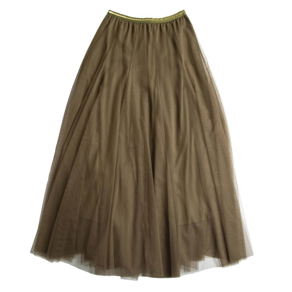 Tulle Layer Skirt in Olive with Gold Stripe Waistband M