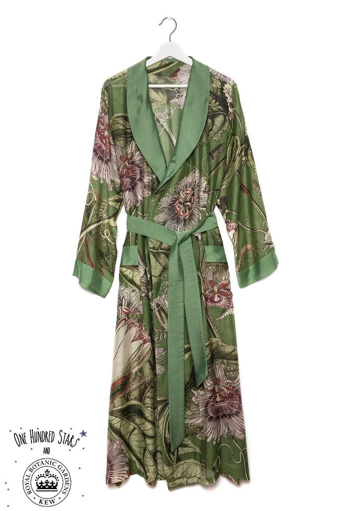 One Hundred Stars & Kew Passion Flower Dressing Gown Green