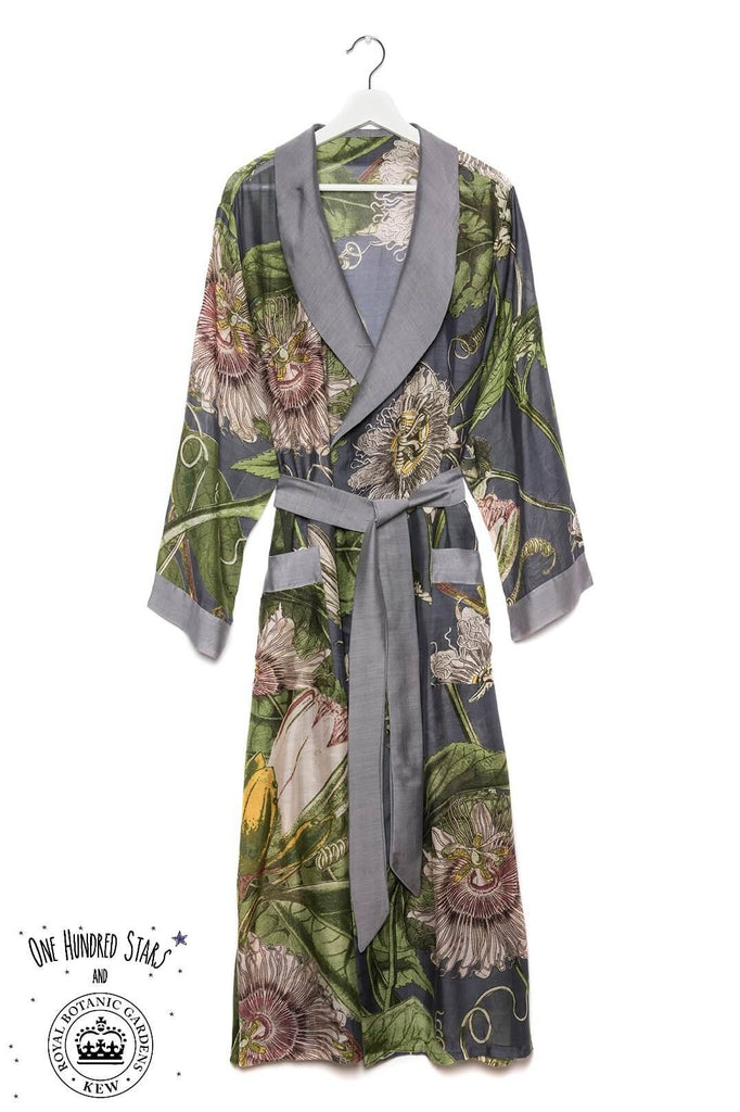 One Hundred Stars & Kew Passion Flower Dressing Gown Grey